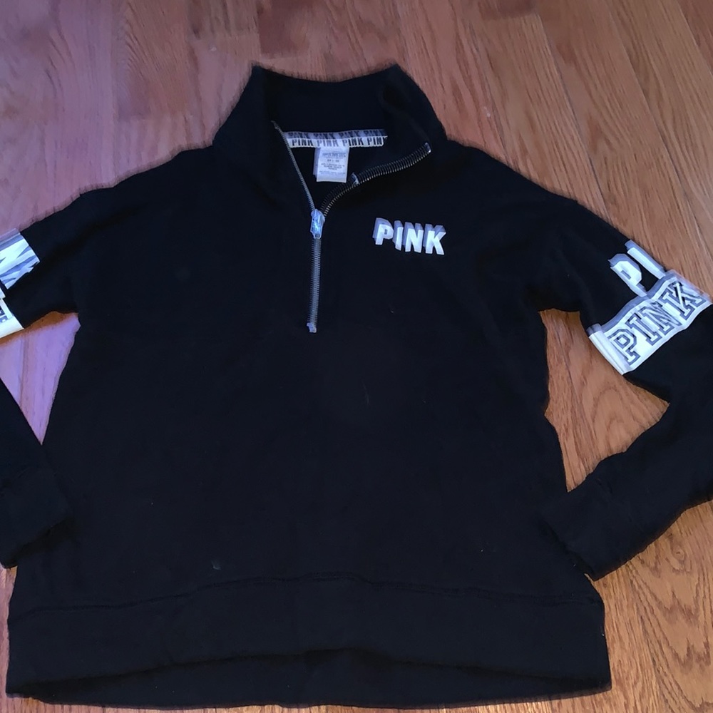 Victoria’s Secret Pink black half zip sweatshirt with white logo